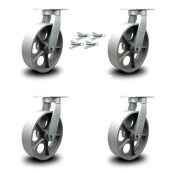 12 Inch Heavy Duty Semi Steel Cast Iron Caster Set with Swivel Locks, 4PK